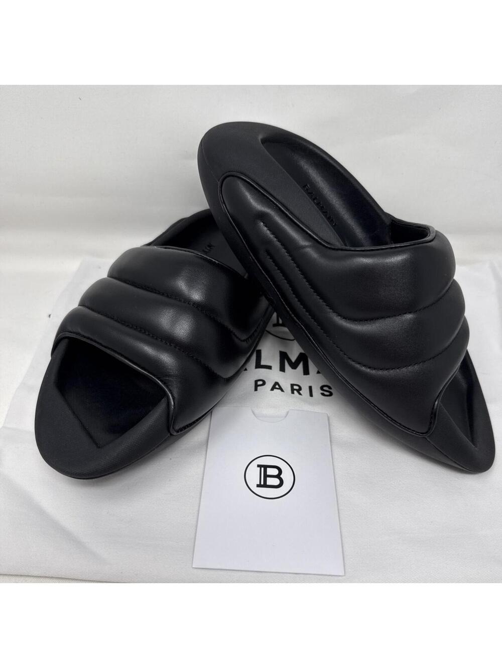 BALMAIN Black B-IT Padded Lambskin Slides Women US 7 EU 37 NWB MSRP $795 NWB